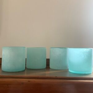 Four Pier 1 glass candleholders, seafoam, green, frosted new without tags